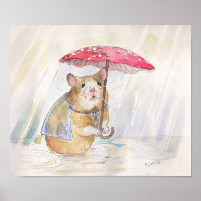 Funny Mushroom Rainy Day Hamster Poster (Vorne)