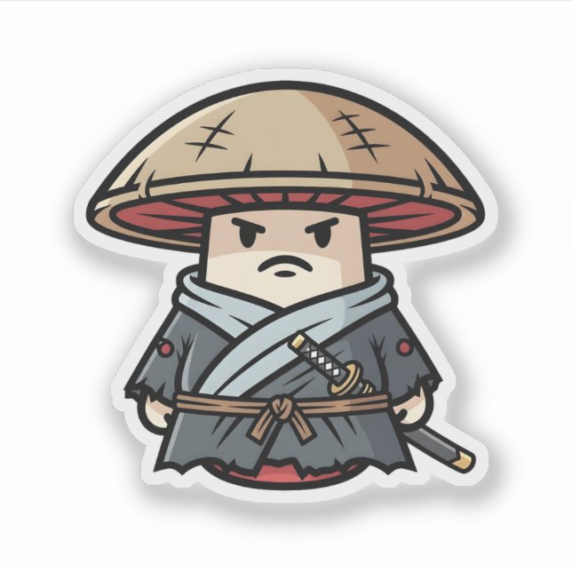 Funny Mushroom Ronin Wandering Samurai Illustratio Aufkleber (Vorderseite)
