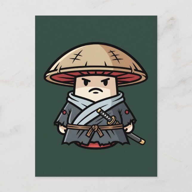 Funny Mushroom Ronin Wandering Samurai Illustratio Postkarte (Vorderseite)