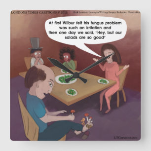 Funny Mushroom Salat Square Wall Clock Quadratische Wanduhr