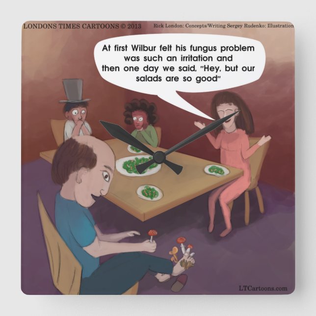 Funny Mushroom Salat Square Wall Clock Quadratische Wanduhr (Vorderseite)