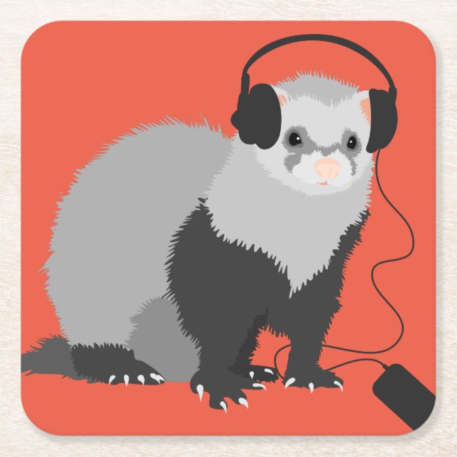 Funny Music Lover Ferret Rechteckiger Pappuntersetzer (Vorderseite)