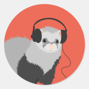 Funny Music Lover Ferret Runder Aufkleber
