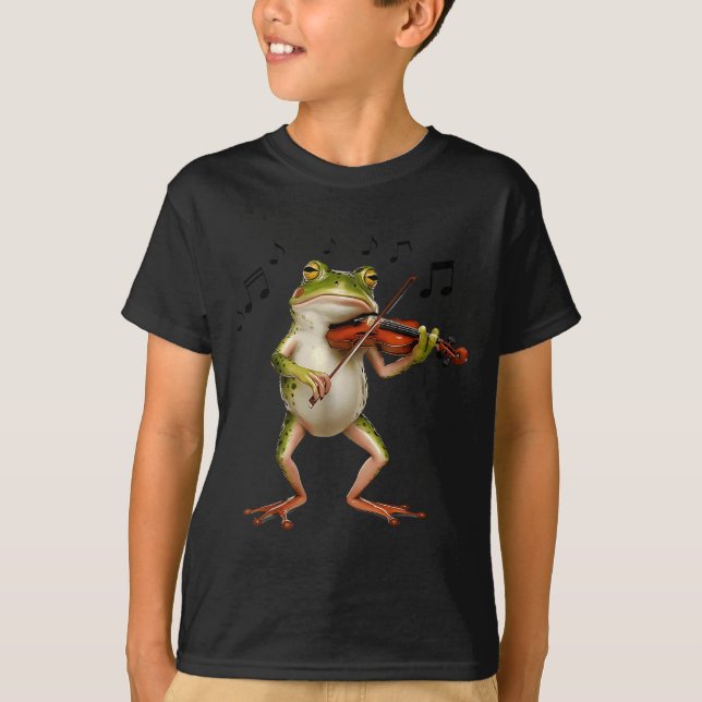 Funny Musician Violinist Cute Frog Playing Violin  T-Shirt (Vorderseite)