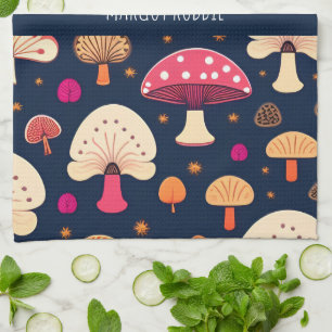 Funny musroom Pink Blue Watercolor Muster Geschirrtuch