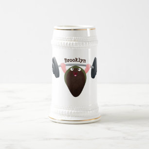 Funny mussel arbeitet an Cartoon Illustration Bierglas