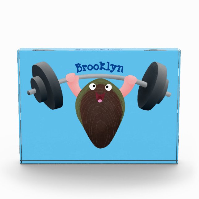 Funny mussel arbeitet an Cartoon Illustration Fotoblock (Vorderseite)