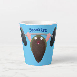 Funny mussel arbeitet an Cartoon Illustration Milchtasse