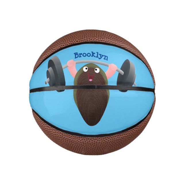 Funny mussel arbeitet an Cartoon Illustration Mini Basketball (Vorderseite)