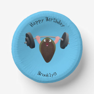 Funny mussel arbeitet an Cartoon Illustration Pappteller