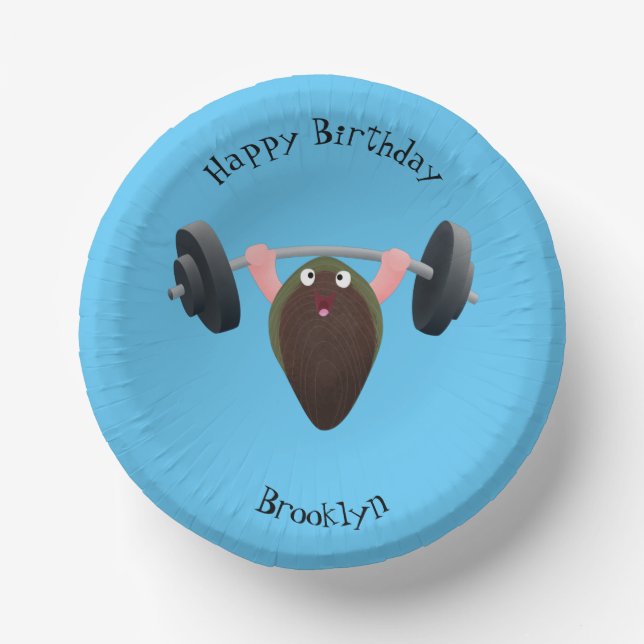 Funny mussel arbeitet an Cartoon Illustration Pappteller (Vorderseite)