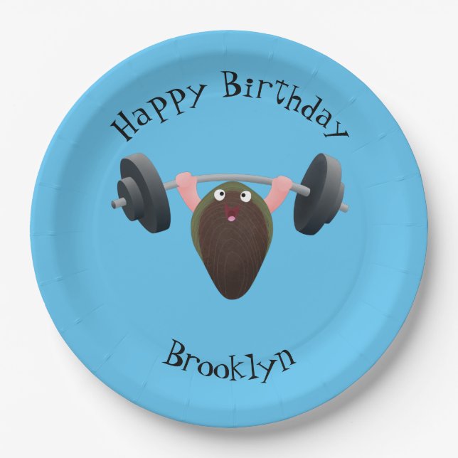 Funny mussel arbeitet an Cartoon Illustration Pappteller (Vorderseite)