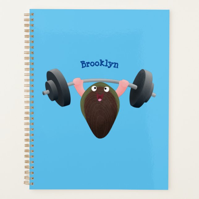 Funny mussel arbeitet an Cartoon Illustration Planer (Vorderseite)