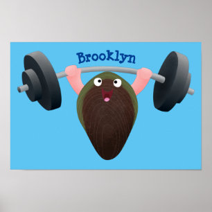 Funny mussel arbeitet an Cartoon Illustration Poster