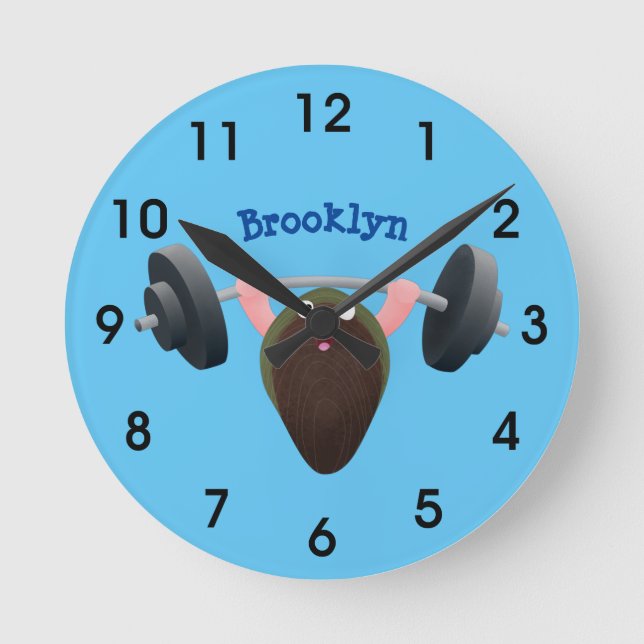 Funny mussel arbeitet an Cartoon Illustration  Runde Wanduhr (Vorderseite)