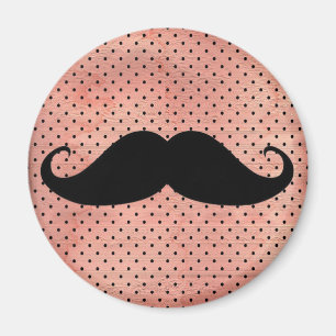 Funny Mustache auf Niedlichem rosa Polka Dot Hinte Magnet