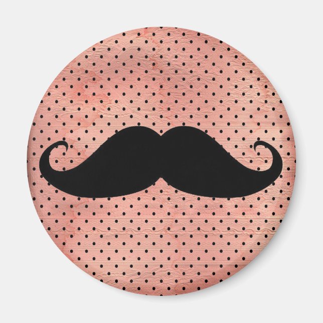Funny Mustache auf Niedlichem rosa Polka Dot Hinte Magnet (Vorne)