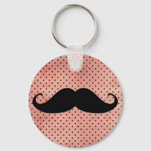 Funny Mustache auf Niedlichem rosa Polka Dot Hinte Schlüsselanhänger