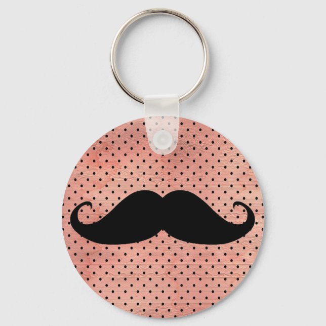 Funny Mustache auf Niedlichem rosa Polka Dot Hinte Schlüsselanhänger (Vorderseite)