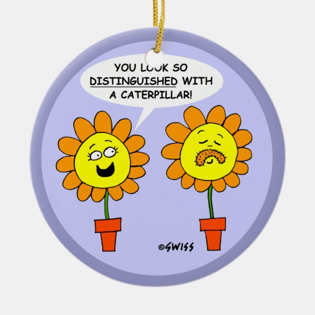 Funny Mustache Blume Cartoon Weihnachten Keramik Ornament (Vorne)