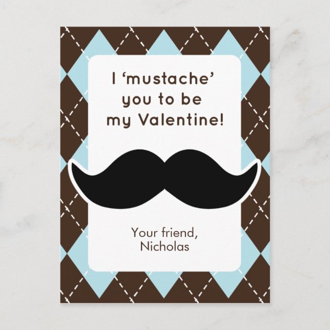 Funny Mustache Class Valentines Feiertagspostkarte (Vorderseite)
