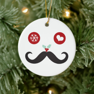 Funny Mustache Face Weihnachten Niedlicher Feierta Keramikornament