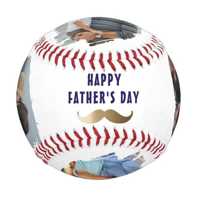 Funny Mustache Happy Vatertag 4 Foto Baseball (Rückseite)