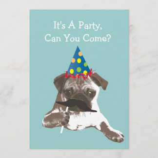 Funny Mustache Mops Geburtstagsparty Einladung