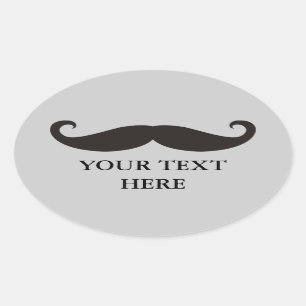 Funny Mustache / Schnurbart + Ihr Text Ovaler Aufkleber