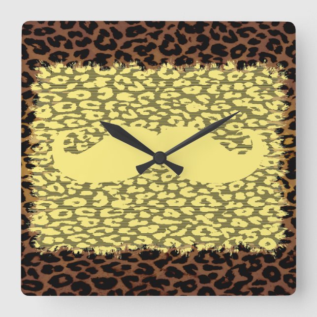 Funny Mustache und Leopard Quadratische Wanduhr (Vorderseite)