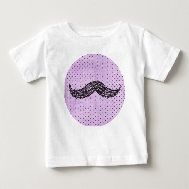 Funny Mustache Zeichne mit Lila Polka-Punkten Baby T-shirt (Vorderseite)