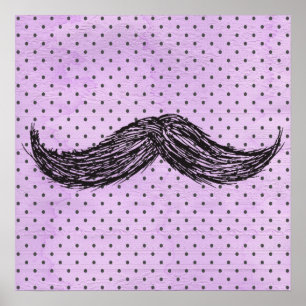 Funny Mustache Zeichne mit Lila Polka-Punkten Poster