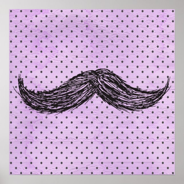 Funny Mustache Zeichne mit Lila Polka-Punkten Poster (Vorne)