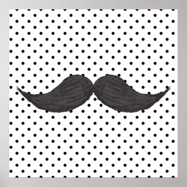 Funny Mustache Zeichnend und schwarze Polka Punkte Poster (Vorne)