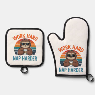 Funny Nap Lover Sloth pot holders Ofenhandschuh & Topflappen-Set