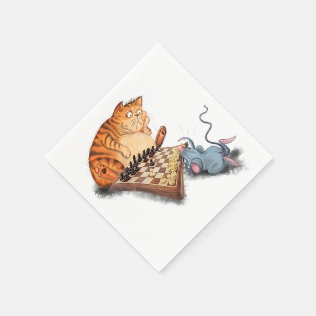 Funny Napkins Cat and Mouse Playing Schach Serviette (Ecke)