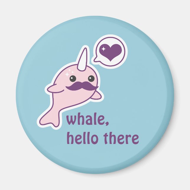 Funny Narwhal mit Mustache Magnet (Vorne)