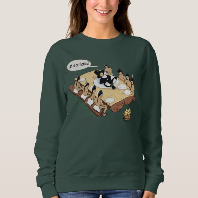 Funny Native American Erntedank Cartoon Sweatshirt (Vorderseite)