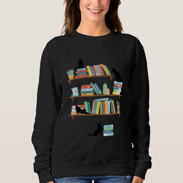 Funny Naughty Cat and Book Reader Lady Kitten Sweatshirt (Vorderseite)