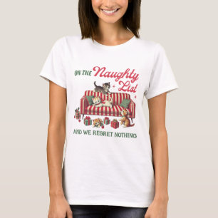 Funny Naughty Cat Weihnachtsliste Vintager Urlaub T-Shirt