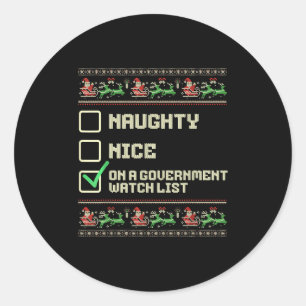 Funny Naughty Nice auf einer Liste der Regierungsv Runder Aufkleber