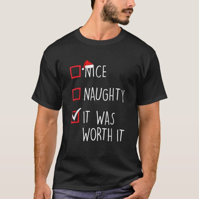Funny Naughty Nice Christmas Family Pajama Men Wom T-Shirt (Vorderseite)