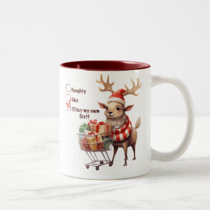Funny Naughty Nice Reindeer Zweifarbige Tasse