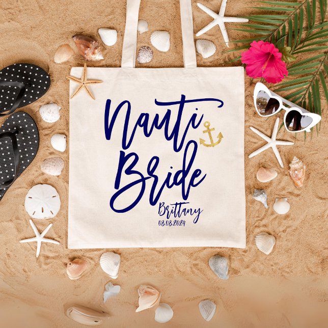Funny Nauti Bride Blue Modern Calligraphy Tragetasche (Von Creator hochgeladen)