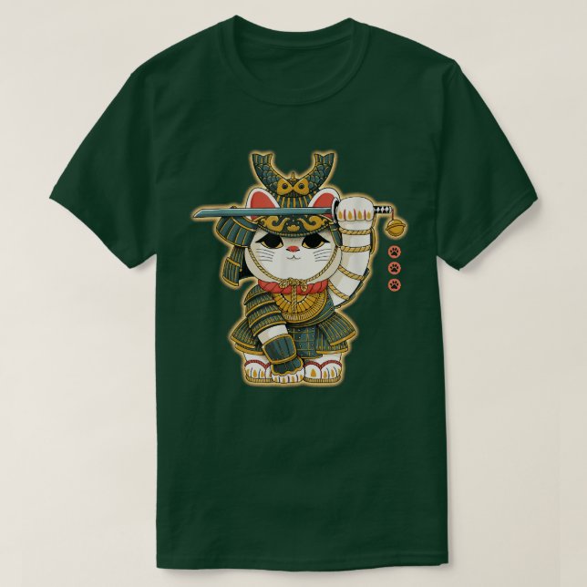 Funny Neko Lucky Cat Samurai Japan für Männer Frau T-Shirt (Design vorne)