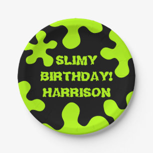 Funny Neon Green Slime individuelle Name Geburtsta Pappteller
