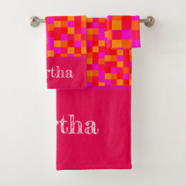 Funny Neon Pink Monogram geprüft Steine funky U3y Badhandtuch Set