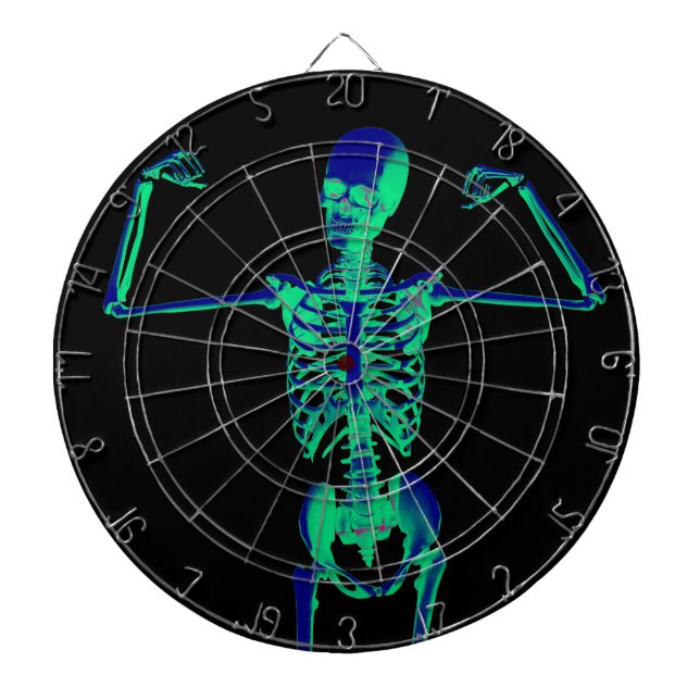 Funny Neon Turquoise Black Skeleton Halloween Dartscheibe (vorne)
