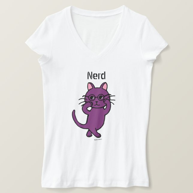 Funny Nerd Cat Cartoon T-Shirt (Design vorne)
