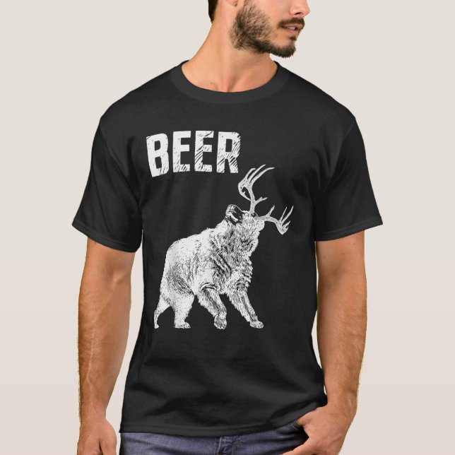 Funny Nerdy Beer Bear Deer Hunter Drinker Puff Vat T-Shirt (Vorderseite)